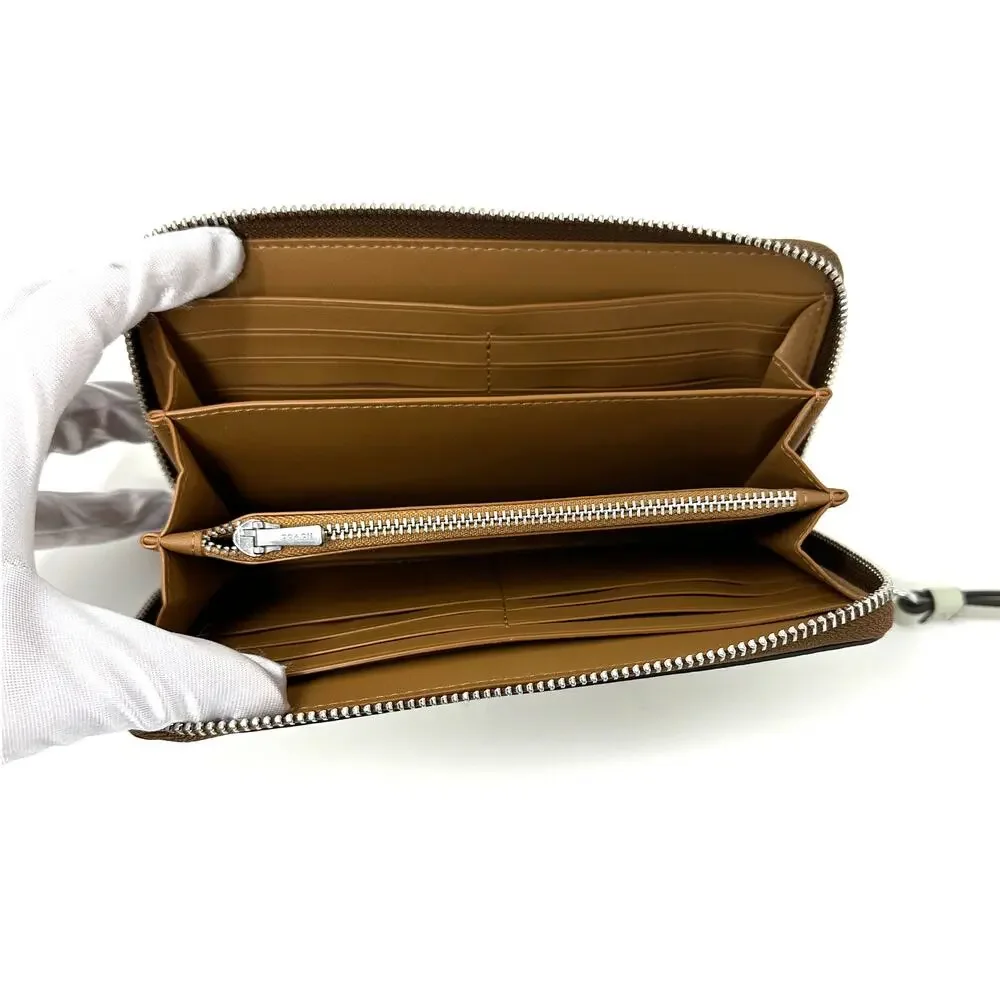Coach Long Zip Around Wallet in Signature Canvas Khaki Light Sage C4452